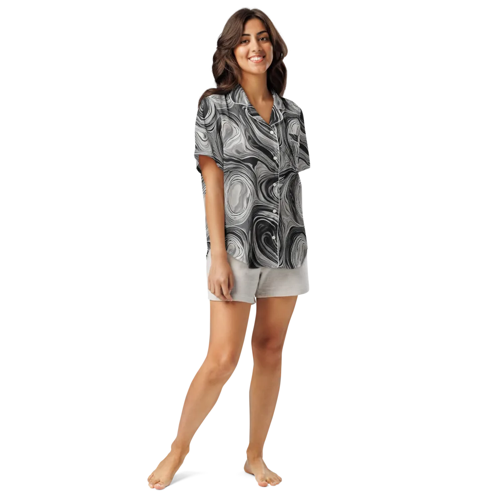 Monochrome Tide on Women's Short Sleeve Pajama Top — Front