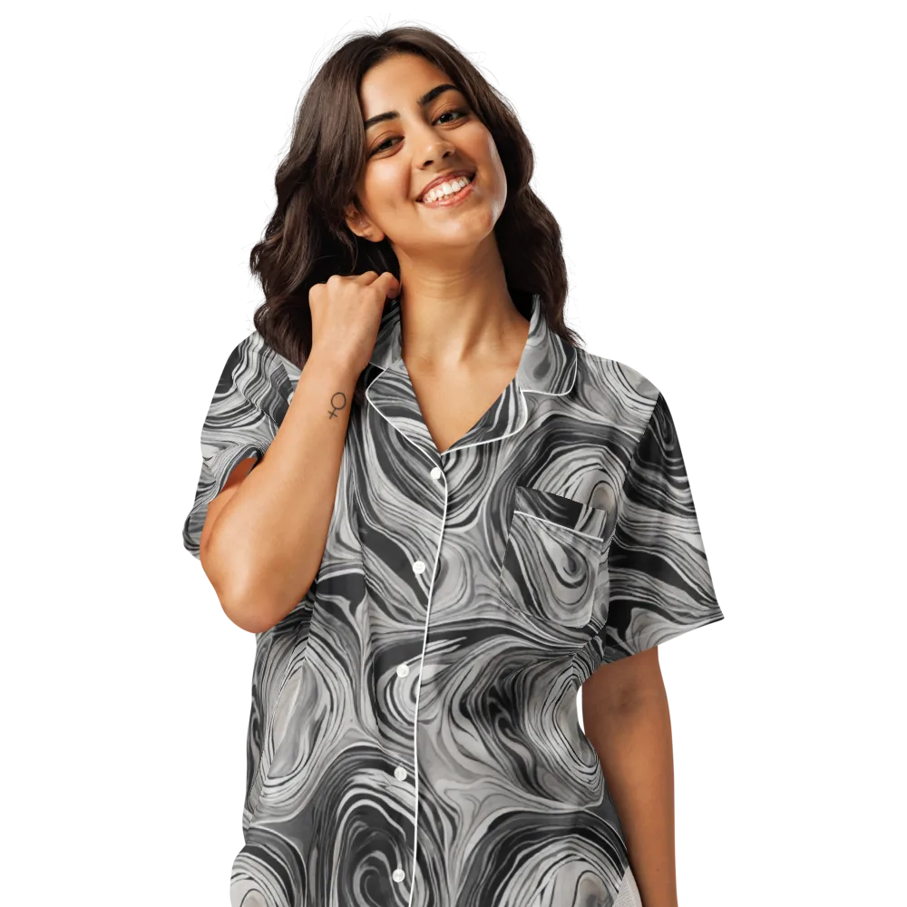 Monochrome Tide on Women's Short Sleeve Pajama Top — Front