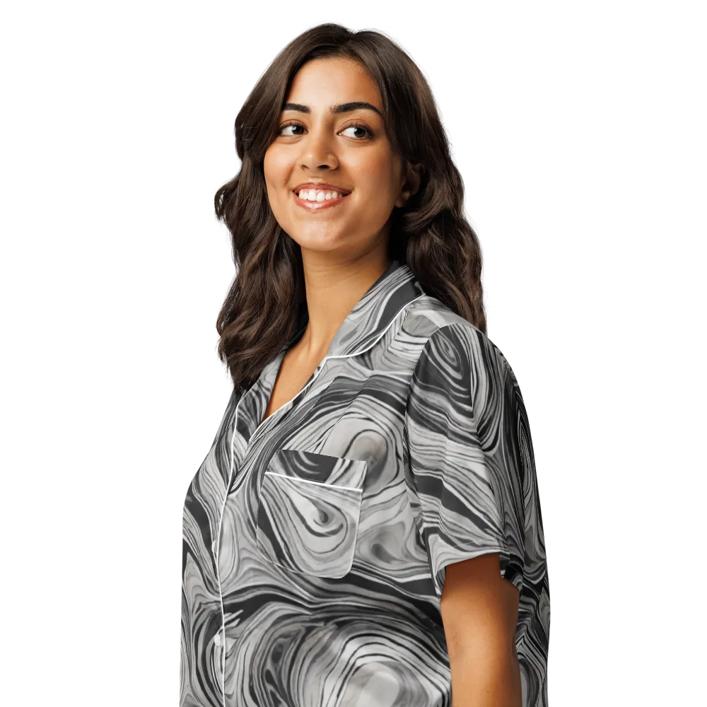 Monochrome Tide on Women's Short Sleeve Pajama Top — Left Front