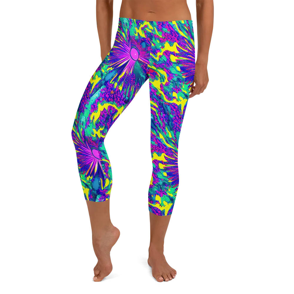 Liquid Bloom on Capri Leggings — Front