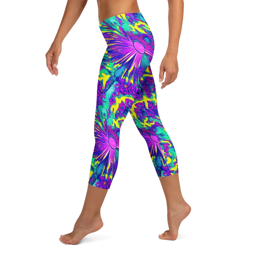 Liquid Bloom on Capri Leggings — Left
