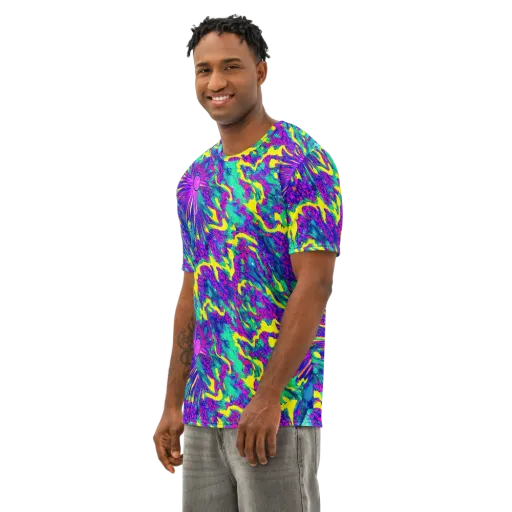 Liquid Bloom on a Men's Cotton Crew Neck T-Shirt