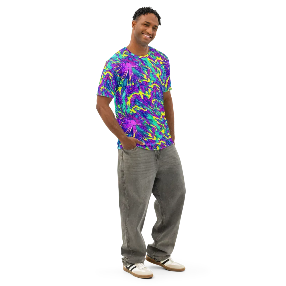 Liquid Bloom on Men's Cotton Crew Neck T-Shirt — Right Front