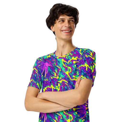 Liquid Bloom on a Men's Crew Neck T-Shirt