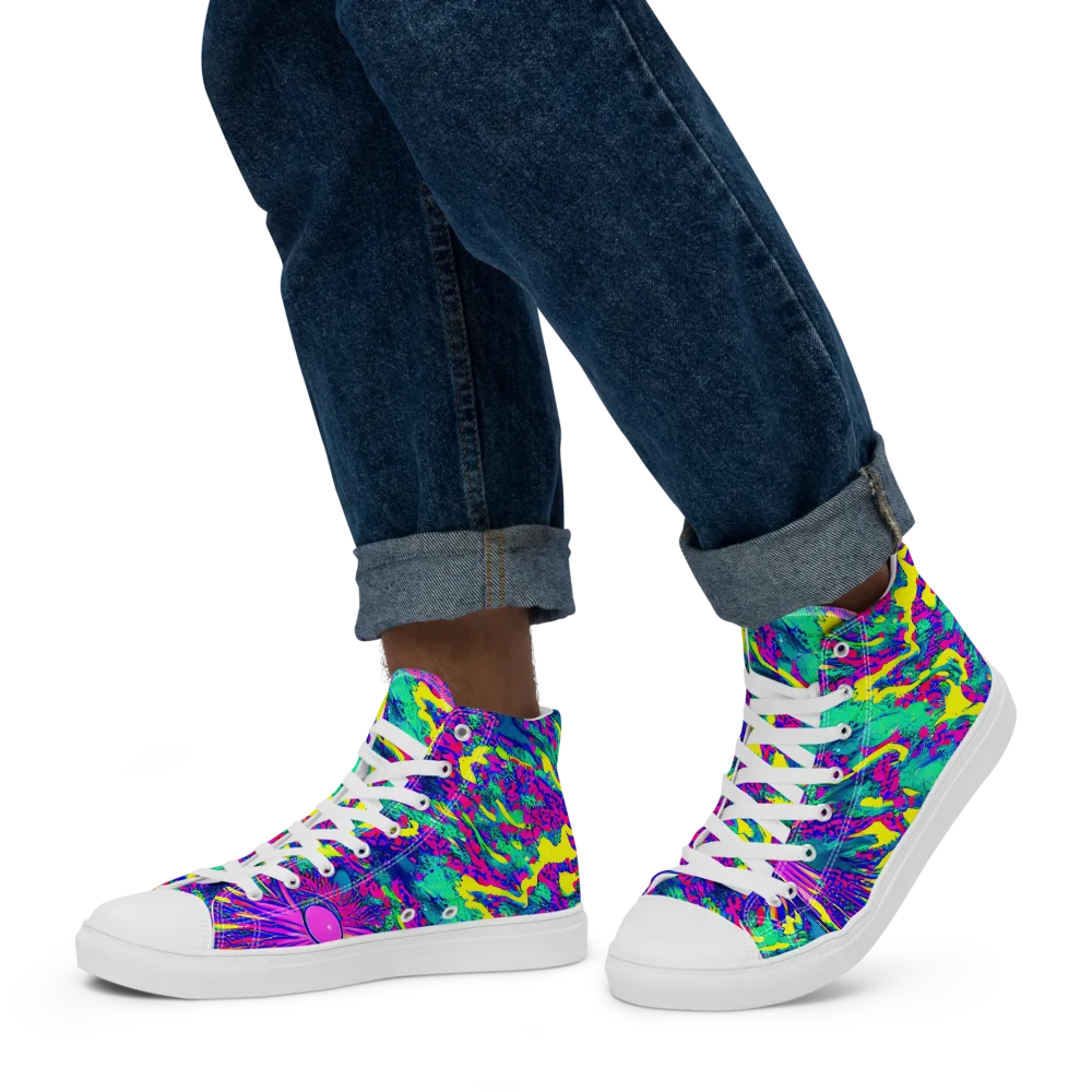 Liquid Bloom on Men's High Top Canvas Shoes — Left