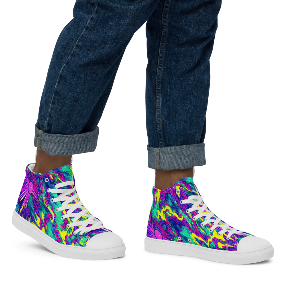 Liquid Bloom on Men's High Top Canvas Shoes — Right