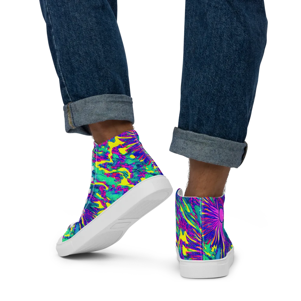 Liquid Bloom on Men's High Top Canvas Shoes — Back
