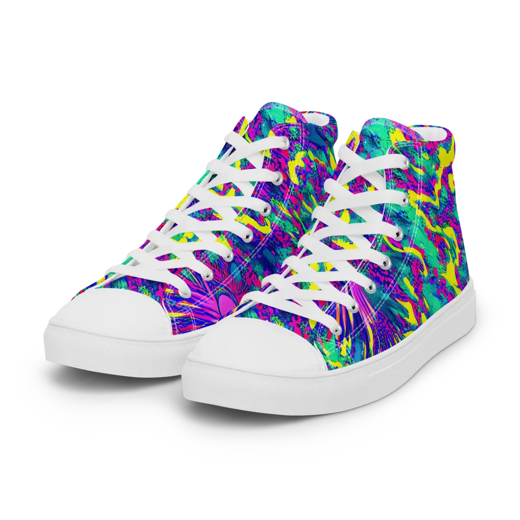 Liquid Bloom on Women's High Top Canvas Shoes — Left Front