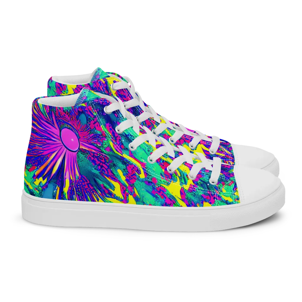 Liquid Bloom on Women's High Top Canvas Shoes — Right