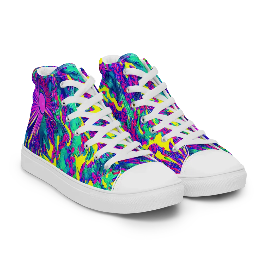 Liquid Bloom on Women's High Top Canvas Shoes — Right Front