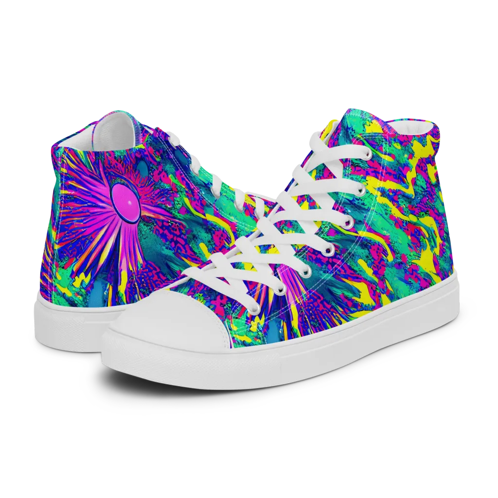 Liquid Bloom on Women's High Top Canvas Shoes — Left