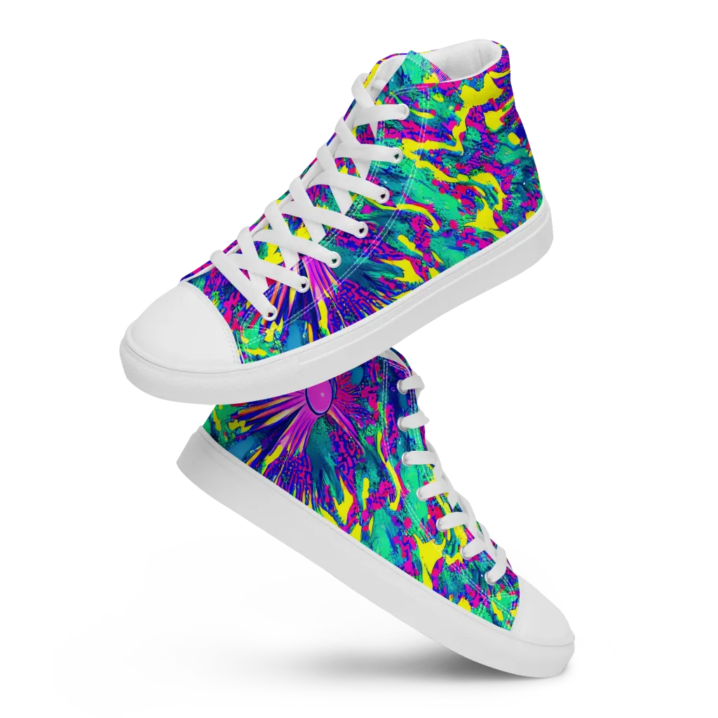 Liquid Bloom on Women's High Top Canvas Shoes — Front