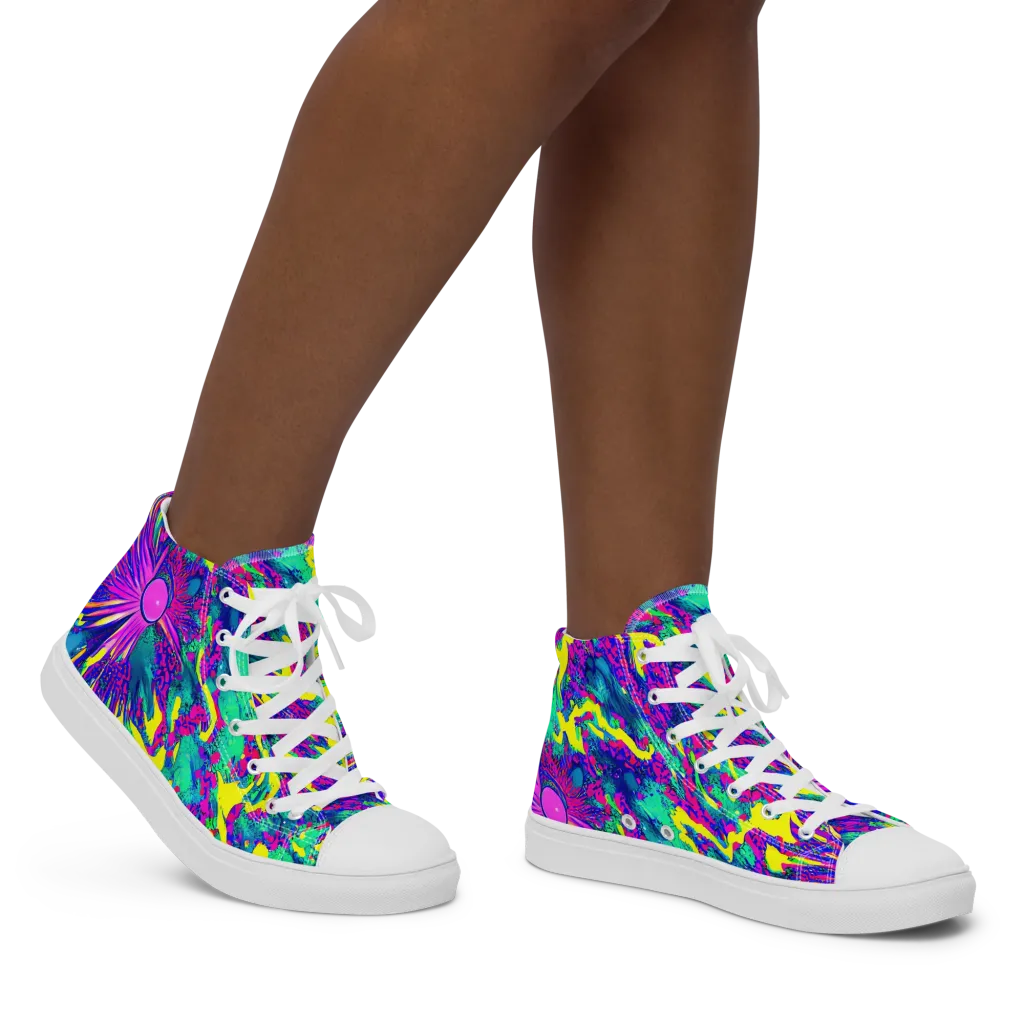Liquid Bloom on Women's High Top Canvas Shoes — Right