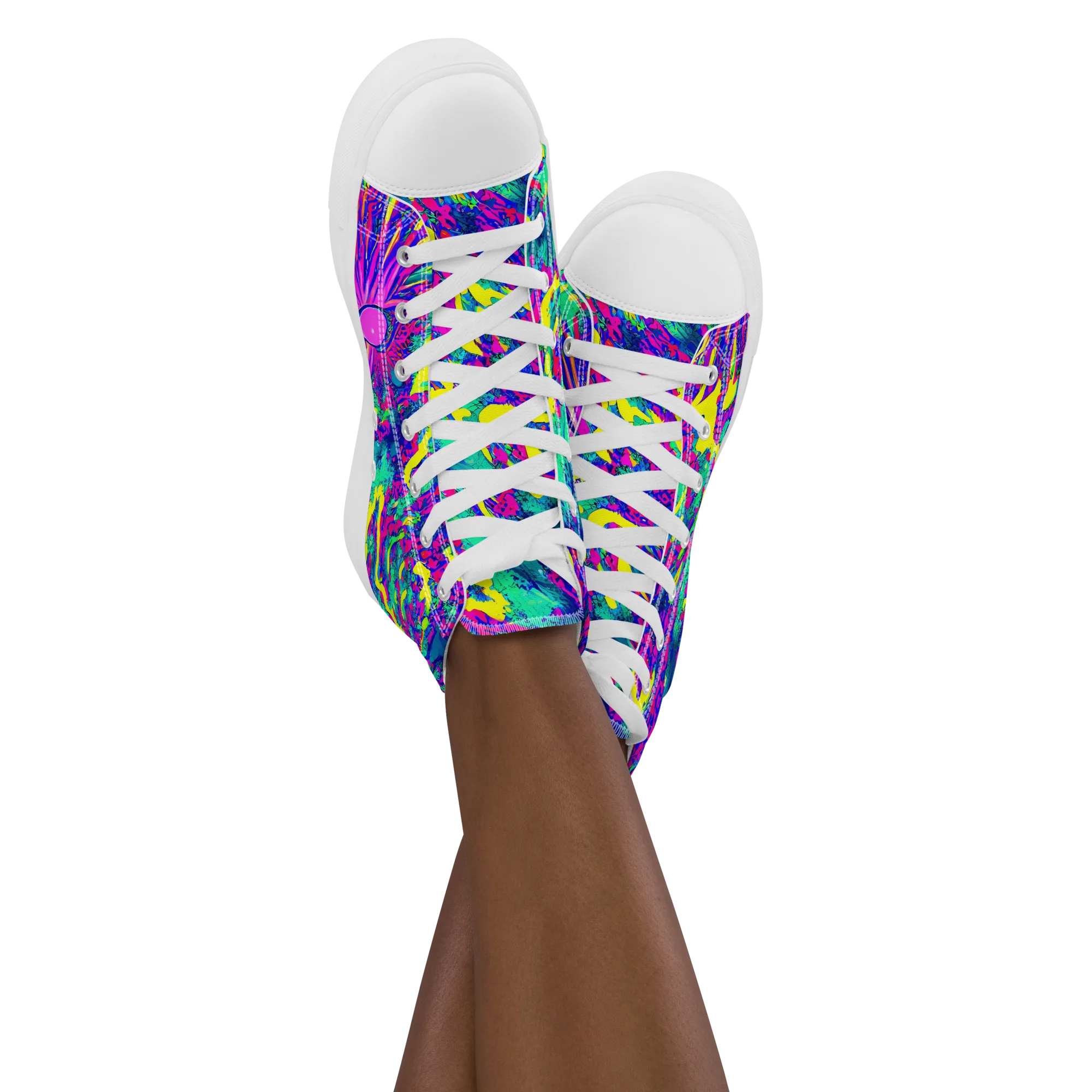 Liquid Bloom on Women's High Top Canvas Shoes — Front