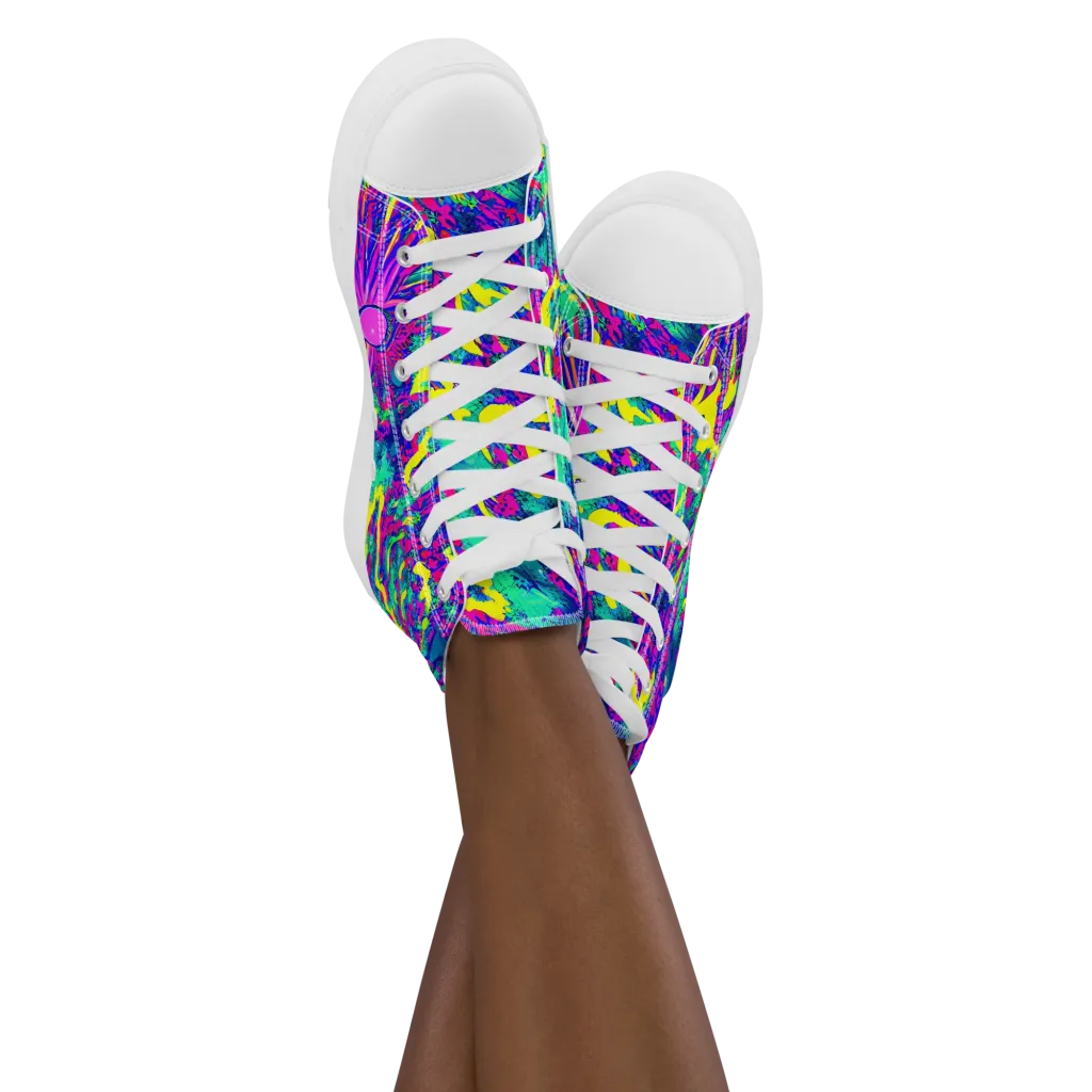 Liquid Bloom on Women's High Top Canvas Shoes — Front