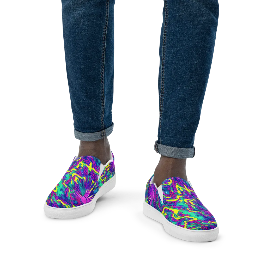 Liquid Bloom on Men's Slip-On Canvas Shoes — Front