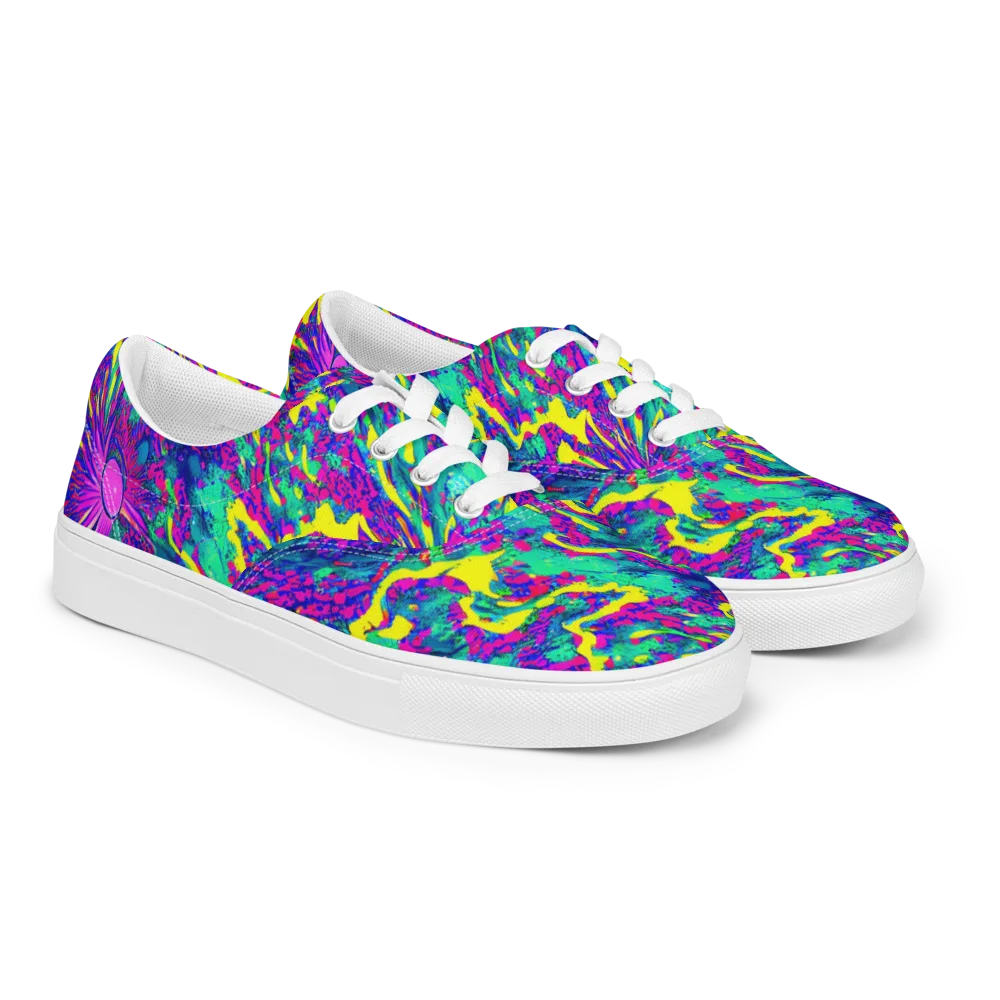Liquid Bloom on Men's Lace-Up Canvas Shoes — Right Front