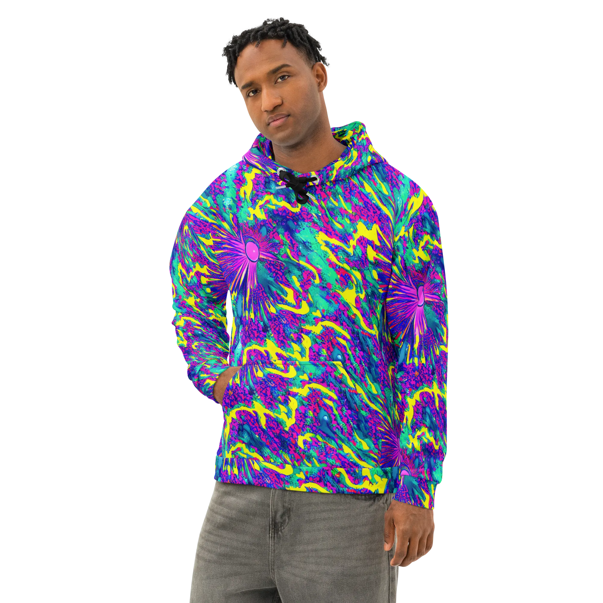Liquid Bloom on Cotton Hoodie — Left Front