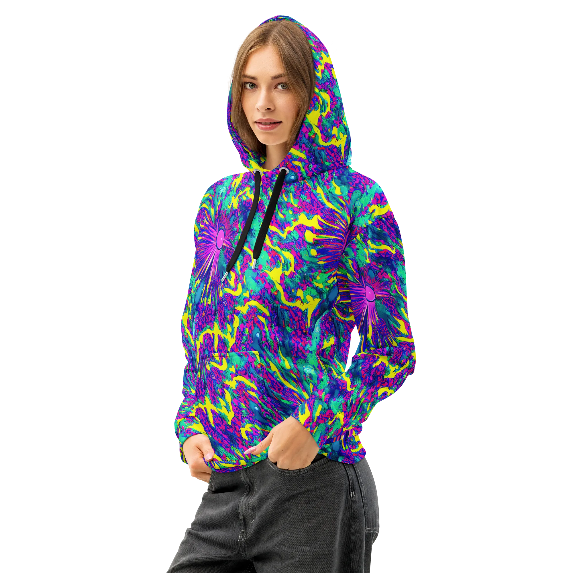 Liquid Bloom on Cotton Hoodie — Left Front