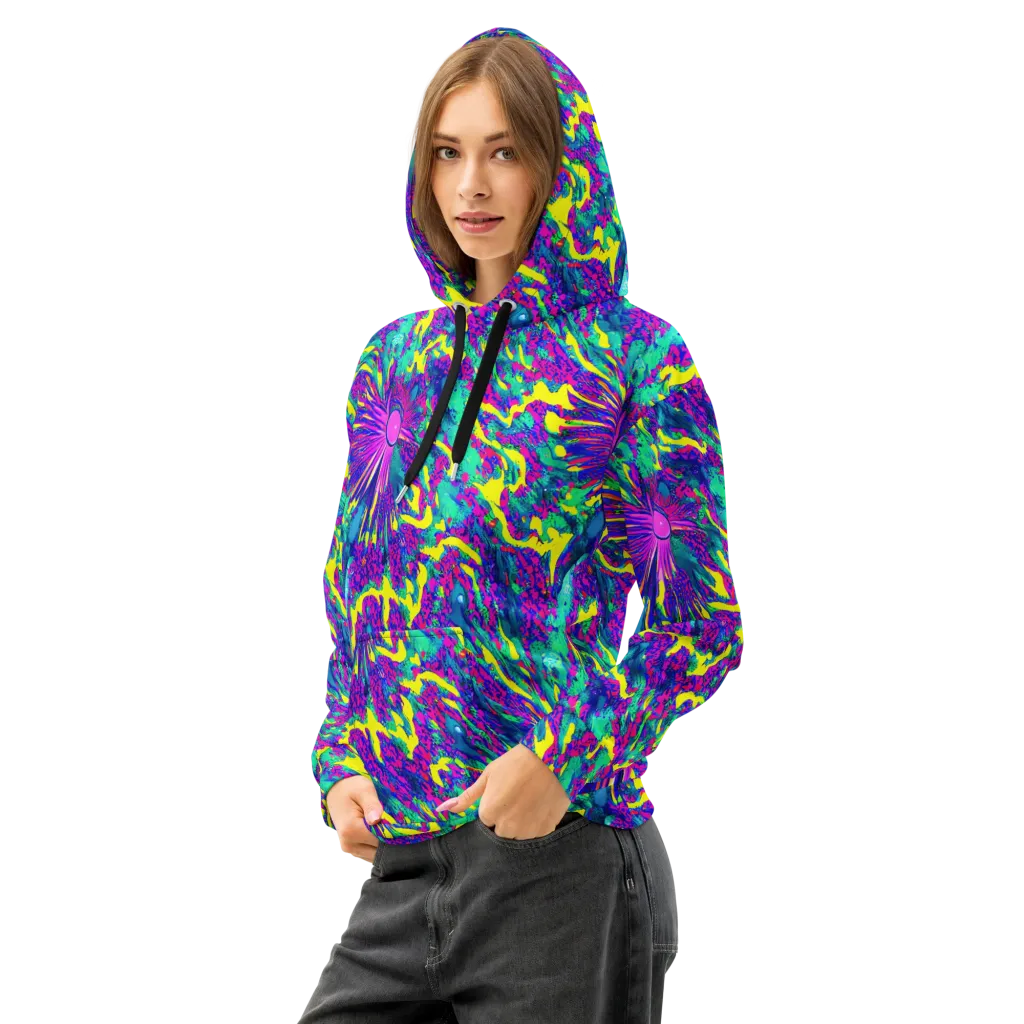 Liquid Bloom on Cotton Hoodie — Left Front