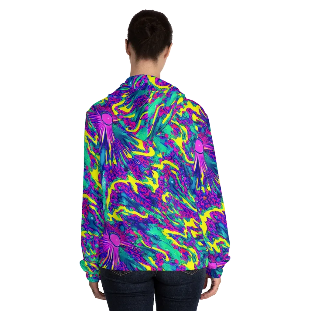 Liquid Bloom on Women's Full-Zip Hoodie — Back On Person
