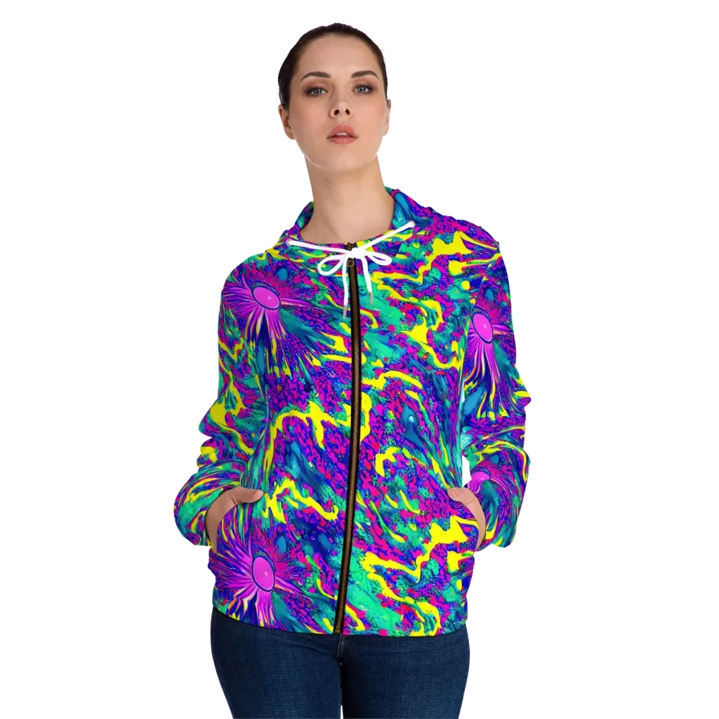 Liquid Bloom on Women's Full-Zip Hoodie — Front On Person