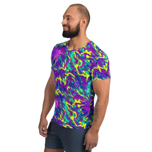 Liquid Bloom on a Men's Athletic T-Shirt