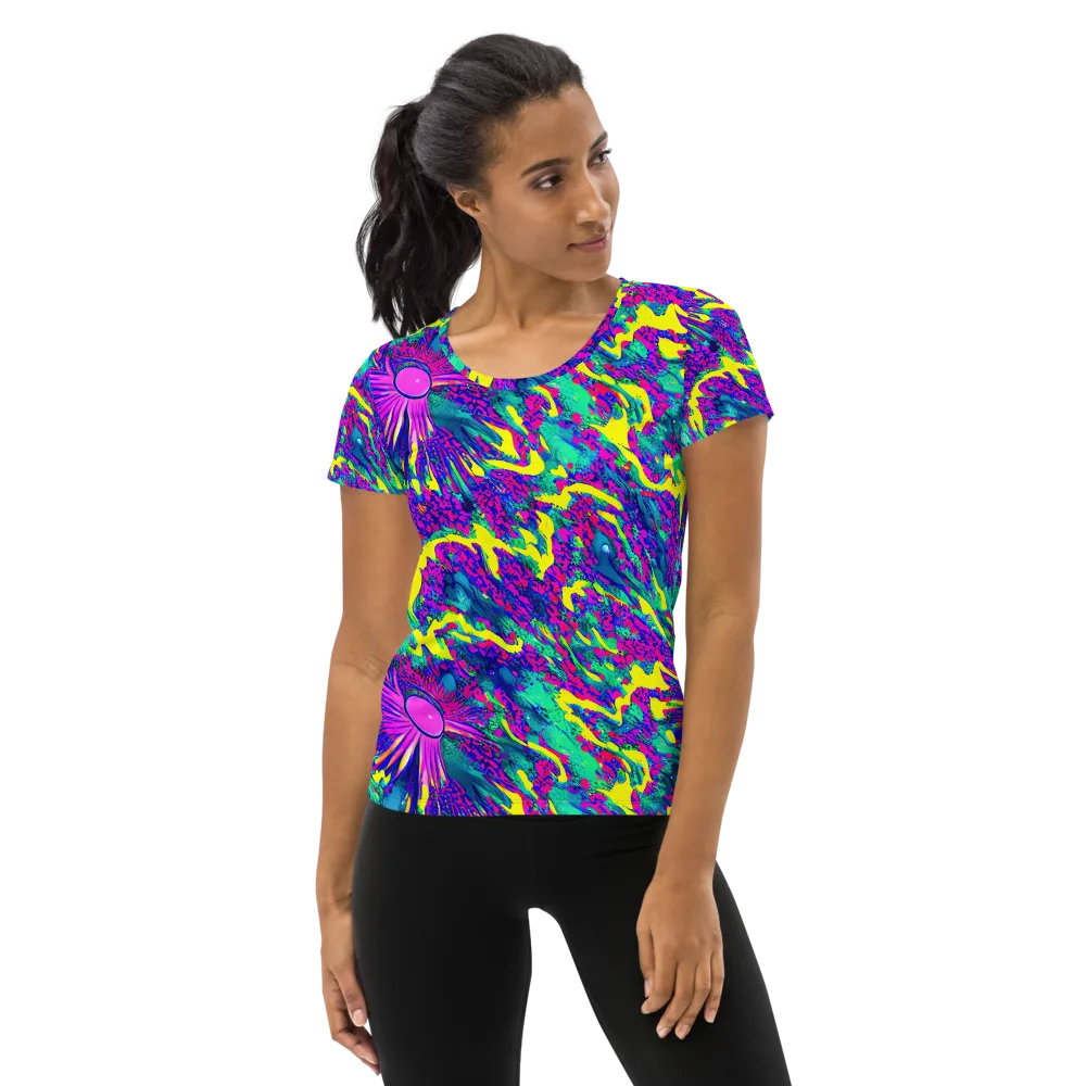 Liquid Bloom on Women's Athletic T-Shirt — Front