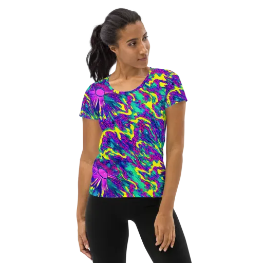 Liquid Bloom on a Women's Athletic T-Shirt