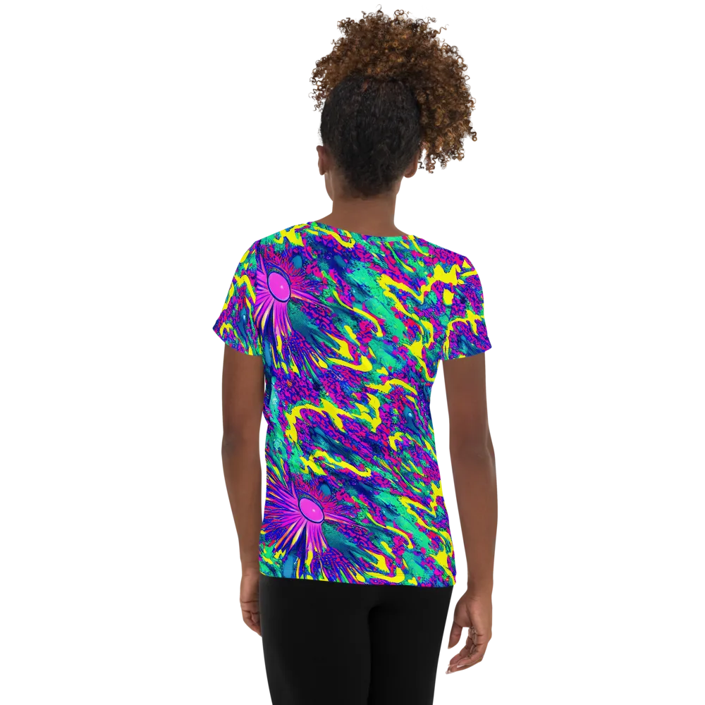 Liquid Bloom on Women's Athletic T-Shirt — Back