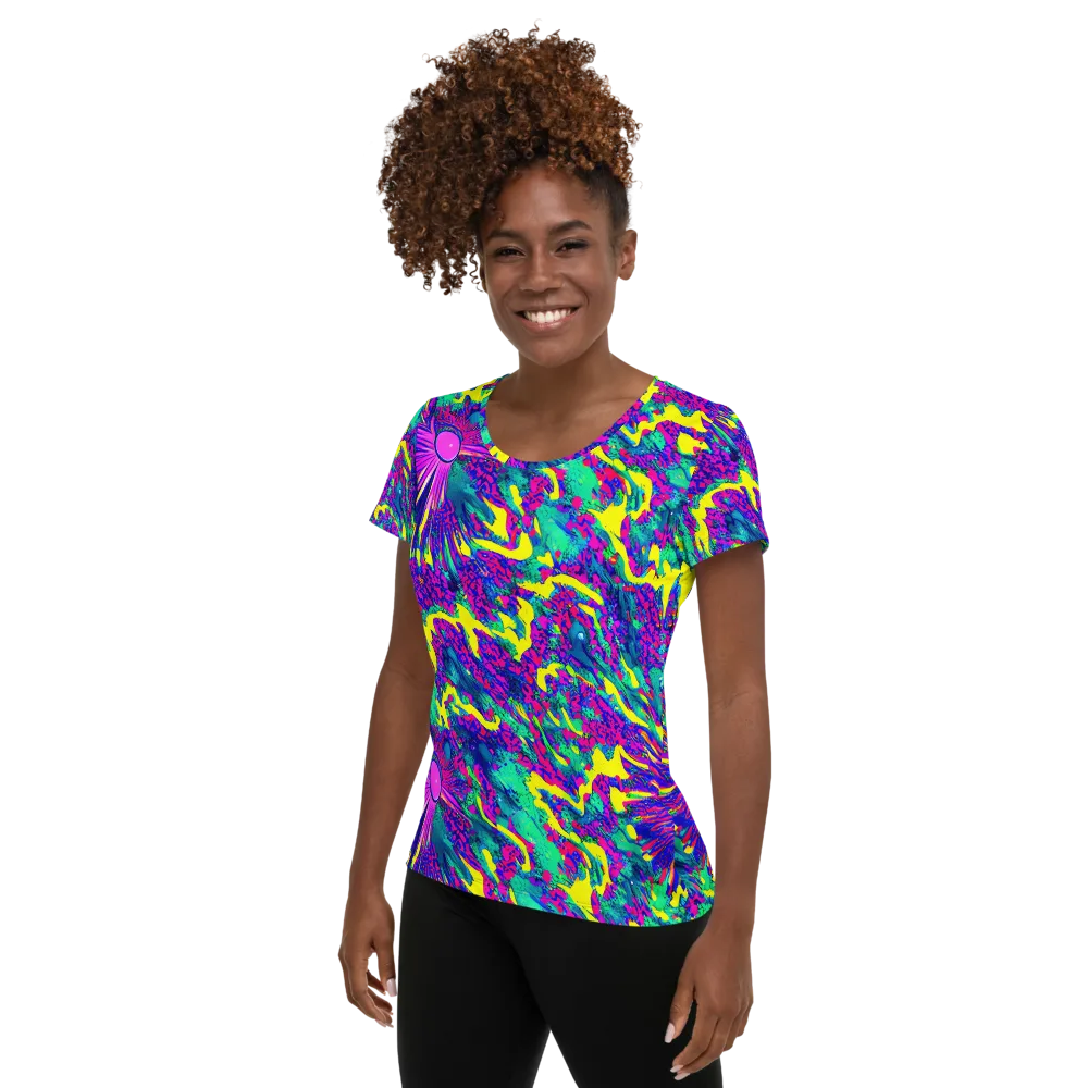 Liquid Bloom on Women's Athletic T-Shirt — Left