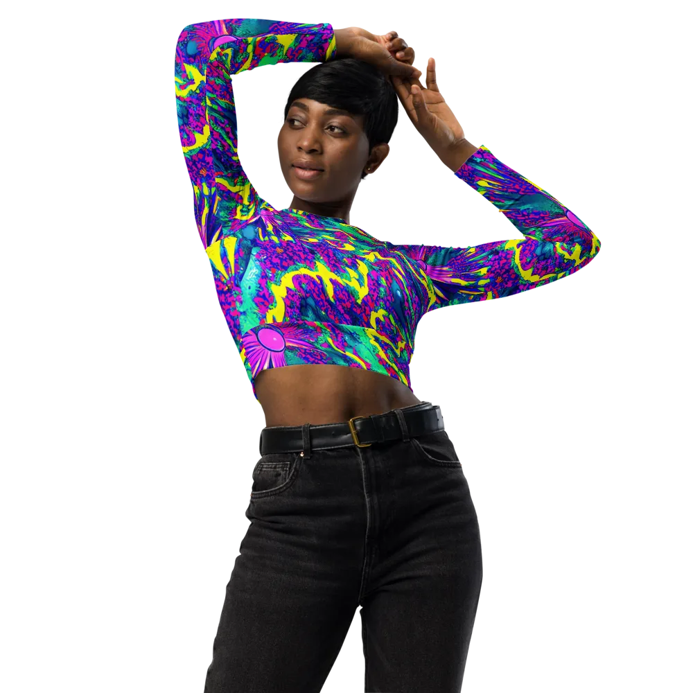Liquid Bloom on Long Sleeve Crop Top — Front