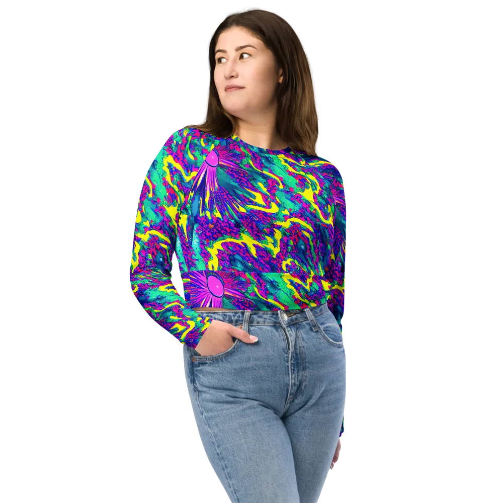 Liquid Bloom on Long Sleeve Crop Top — Front