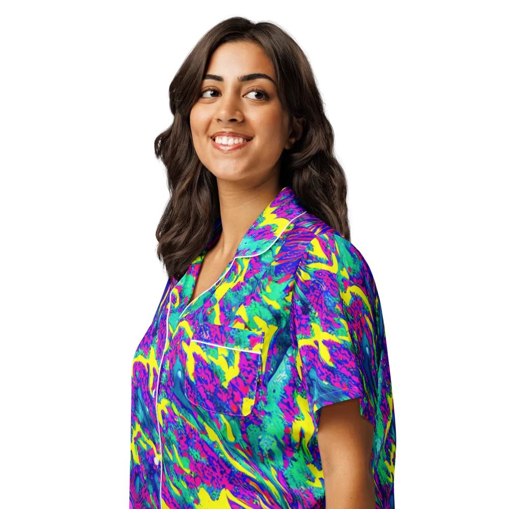 Liquid Bloom on Women's Short Sleeve Pajama Top — Left Front