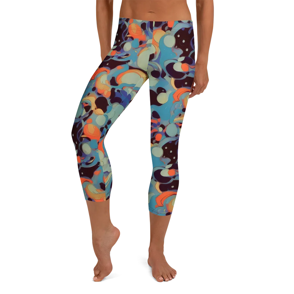 Coral Undertow on Capri Leggings — Front