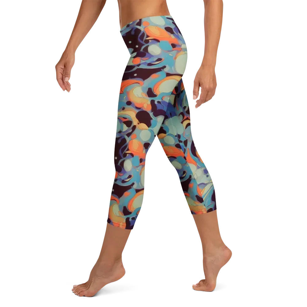 Coral Undertow on Capri Leggings — Left