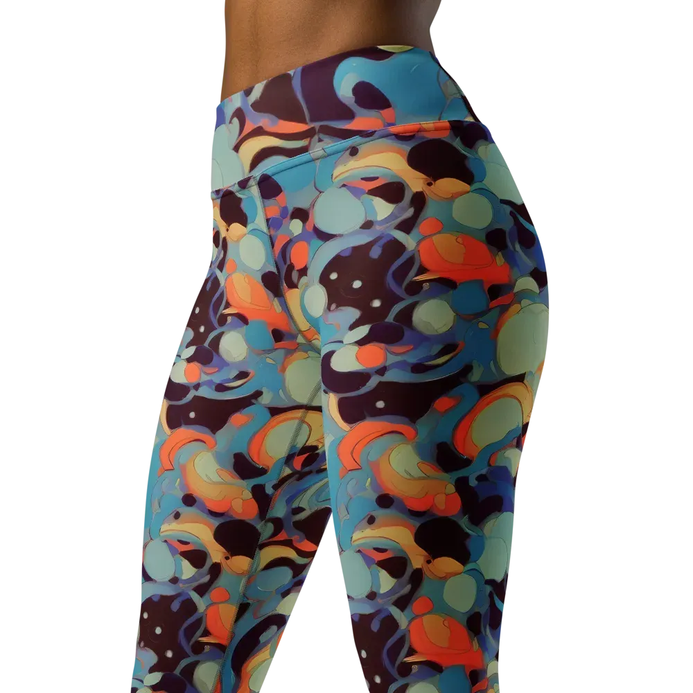 Coral Undertow on Yoga Leggings — Left Front