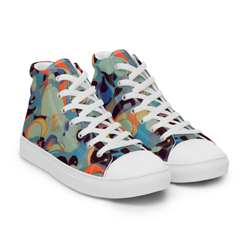 Coral Undertow on Men's High Top Canvas Shoes — Right Front