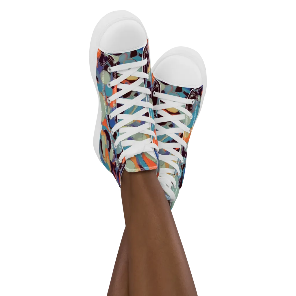 Coral Undertow on Women's High Top Canvas Shoes — Front