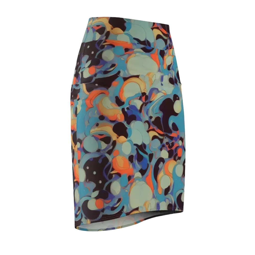 Coral Undertow on Pencil Skirt — Front Side