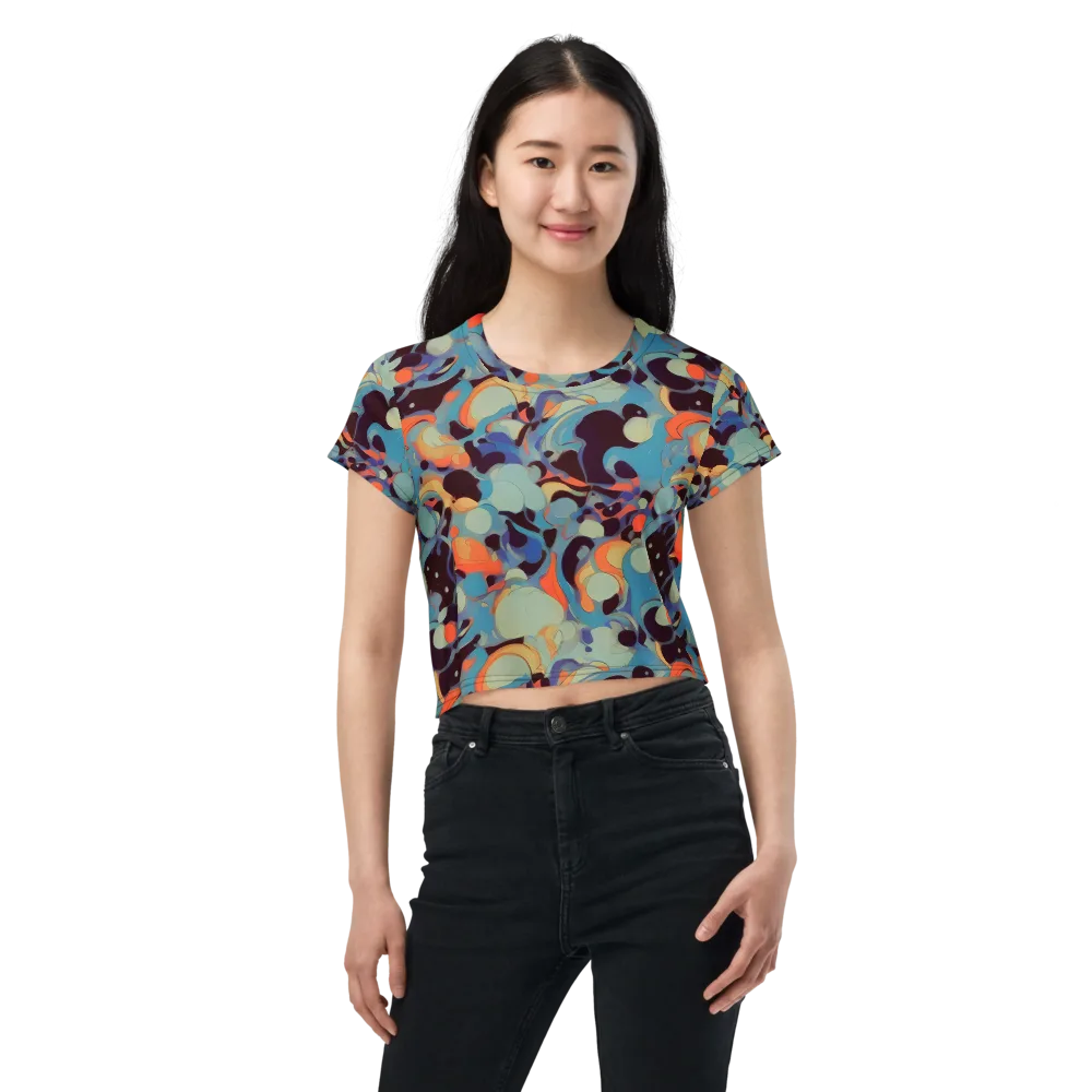 Coral Undertow on Crop Tee — Front