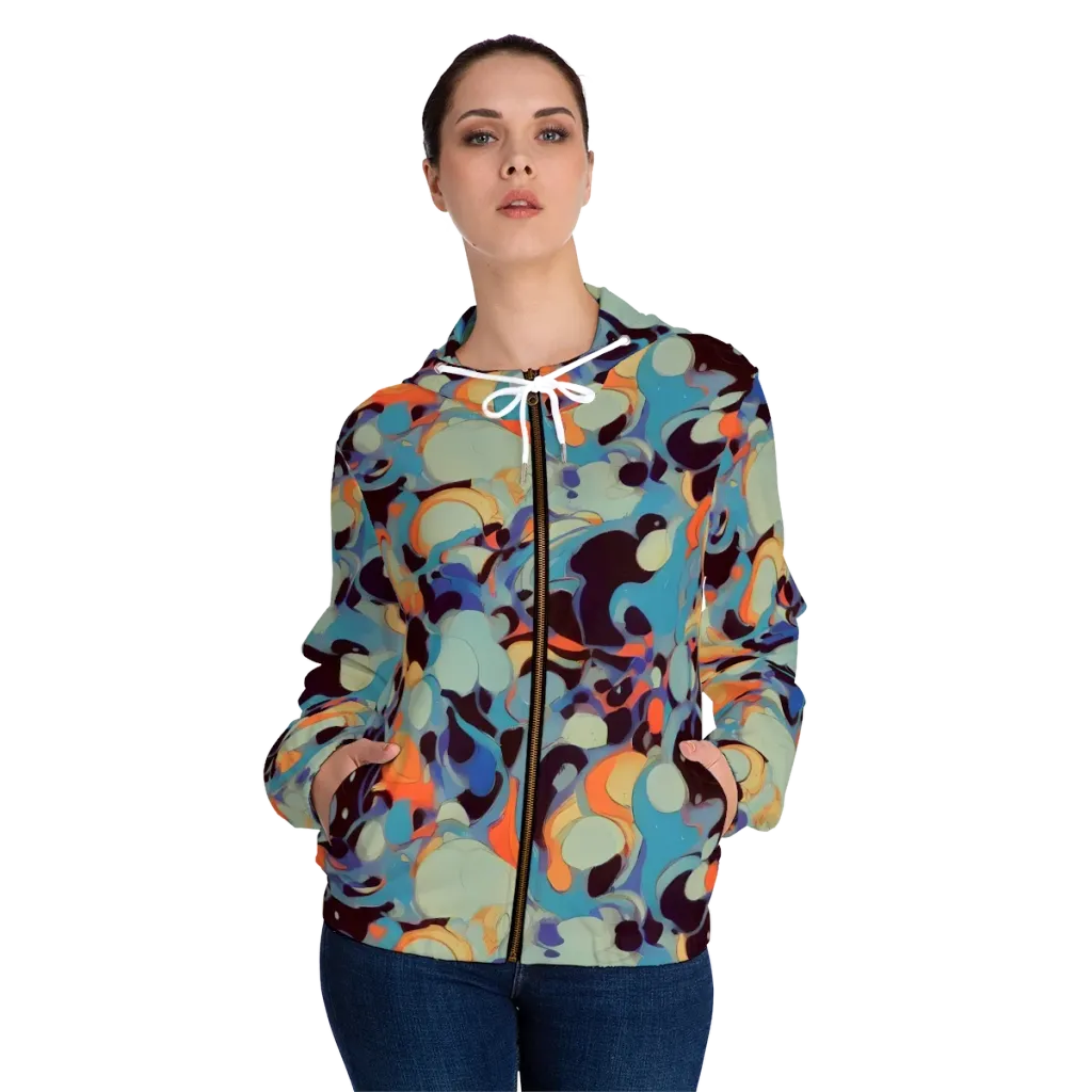 Coral Undertow on Women's Full-Zip Hoodie — Front On Person