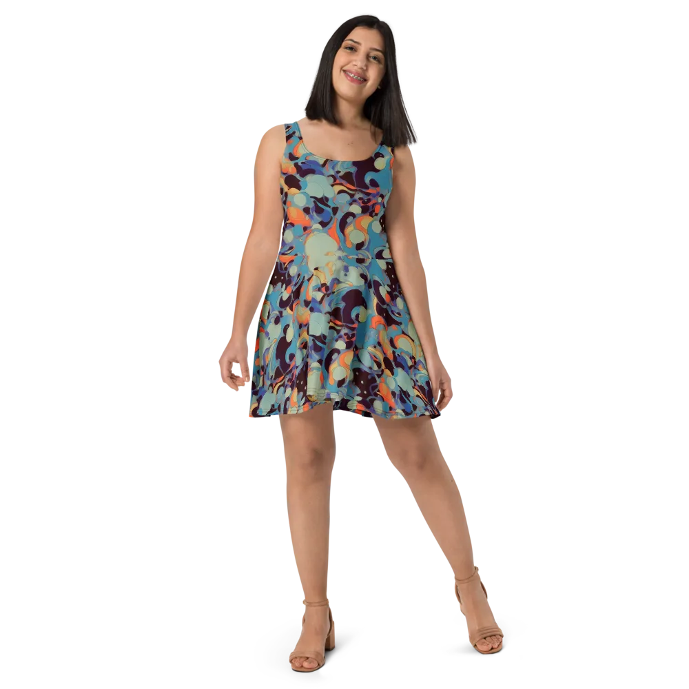 Coral Undertow on Skater Dress — Front