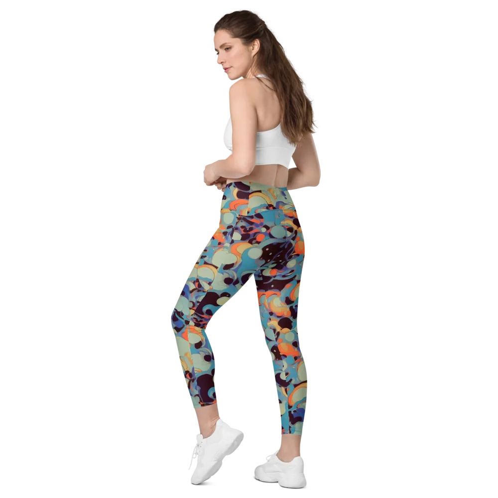 Coral Undertow on Leggings with Pockets — Left Back
