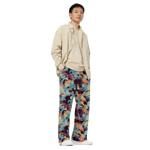 Coral Undertow on a Wide-Leg Pants