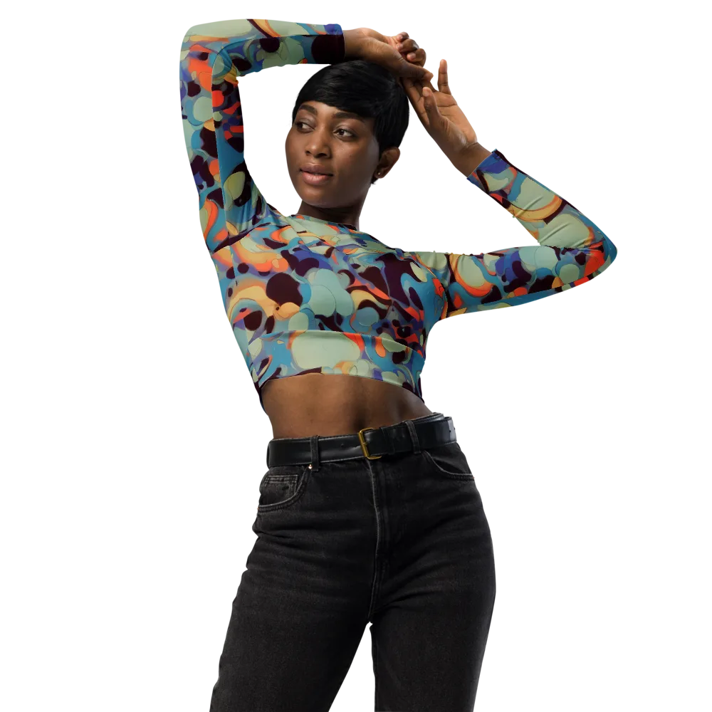 Coral Undertow on Long Sleeve Crop Top — Front