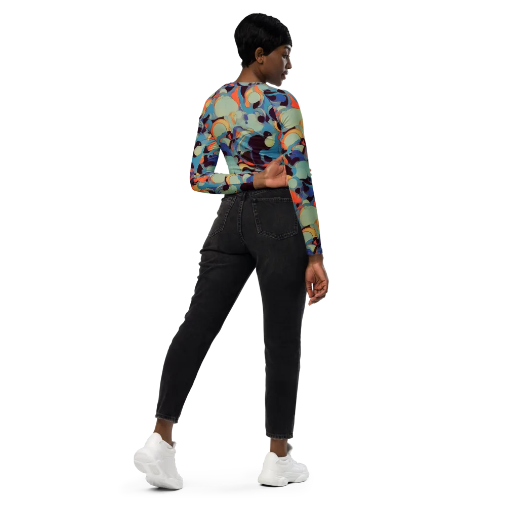 Coral Undertow on Long Sleeve Crop Top — Right Back