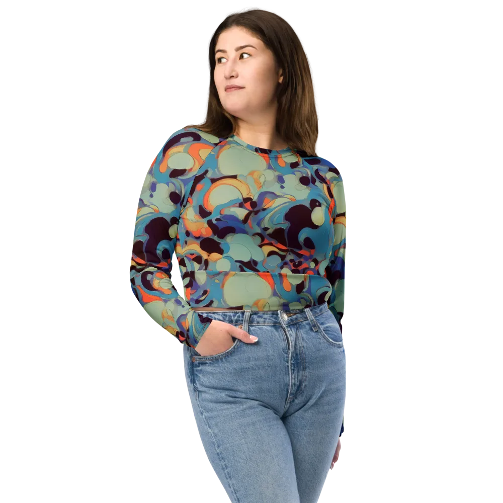 Coral Undertow on Long Sleeve Crop Top — Front
