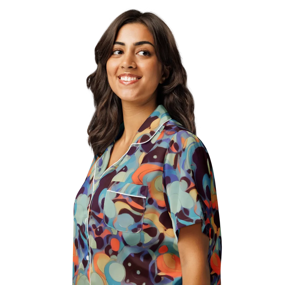 Coral Undertow on Women's Short Sleeve Pajama Top — Left Front