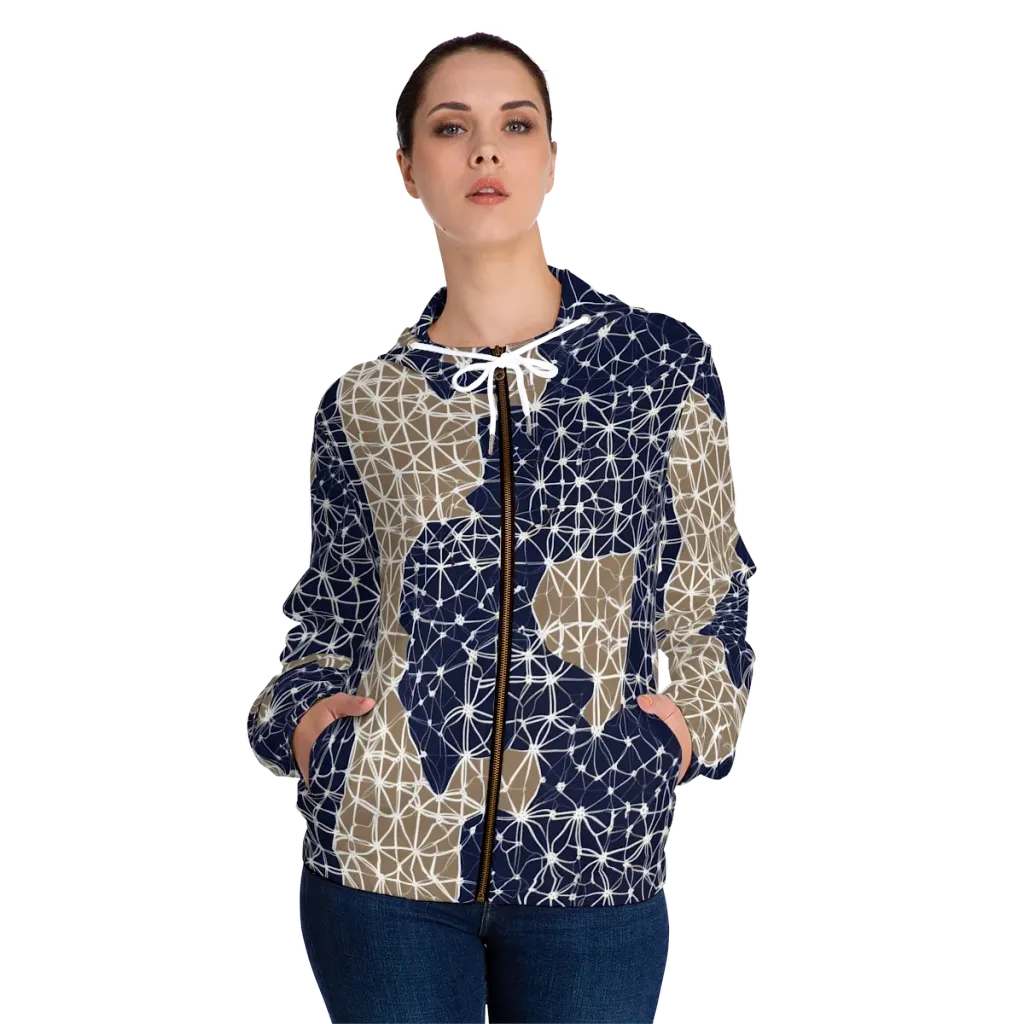 Ivory Interlace on Women's Full-Zip Hoodie — Front On Person
